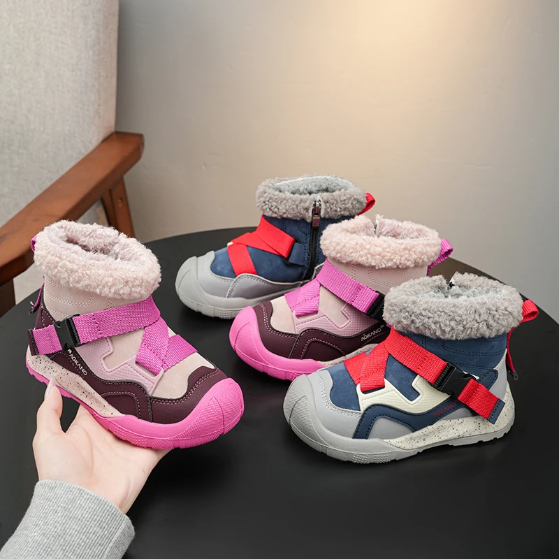 

Children Short Boots Suede Warm for Winter Boys Girls Sports Boots Round Toes 2025 Winter New Kids Ankle Boots Soft Non-slip