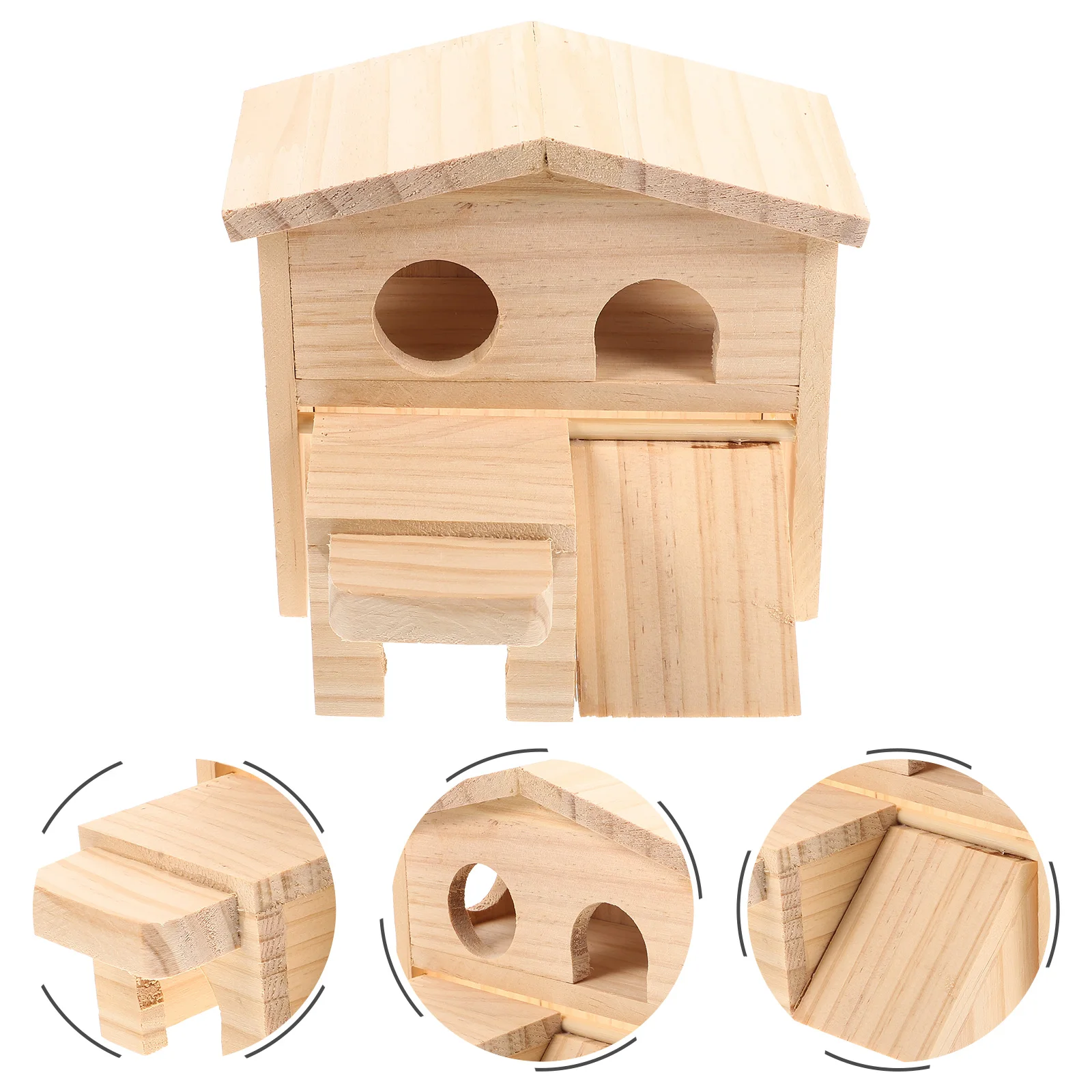 

Wooden Hamster Castle Double Decks House Safe Comfortable Small Pet Hut Wear Resistant Nest Guinea Pig Playhouse Year Round Home