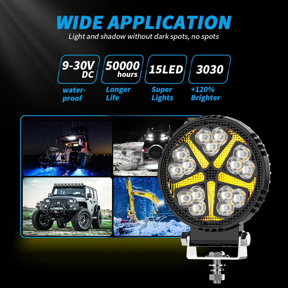 4inch Black Knigh Round DRL Day Running Lights Modified LED Work Lights Off-Road Vehicle Spotlights ATV SUV 4X4 Headlights Flash
