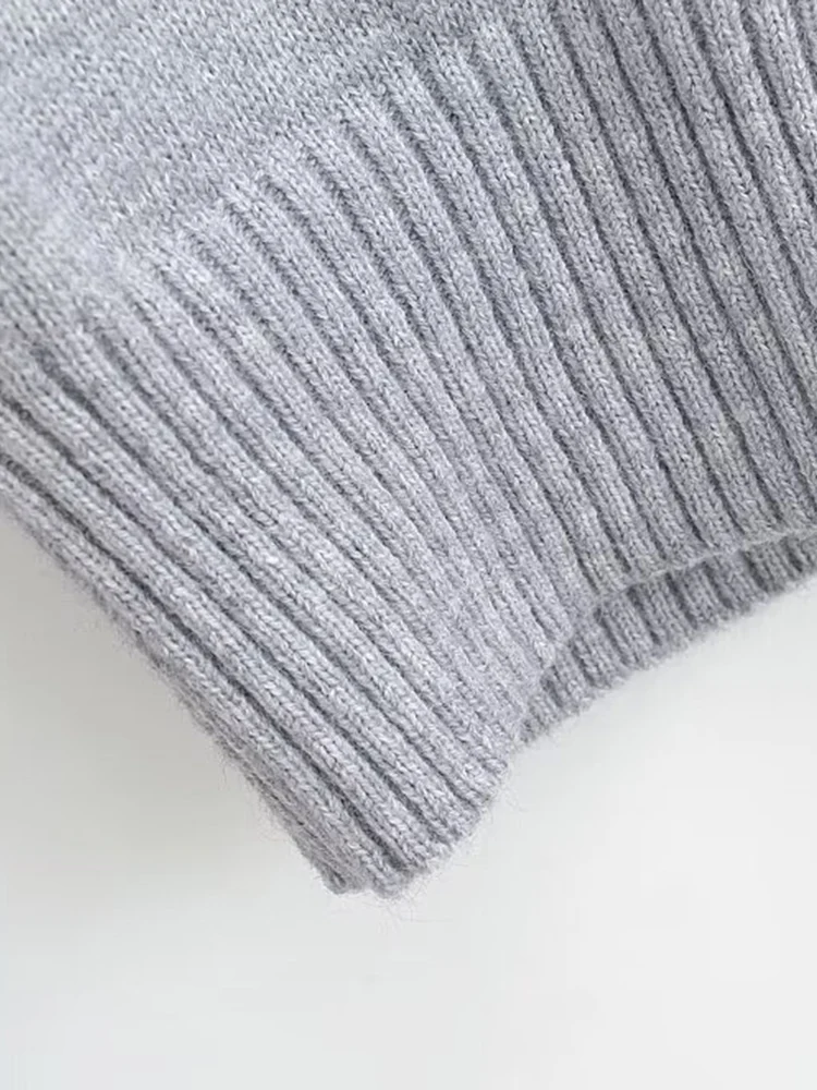 KUCLUT Damski Szary Sweter Dzianinowy Pulower Vintage Kołnierz z Klapami Długi Rękaw Eleganckie Damskie Top