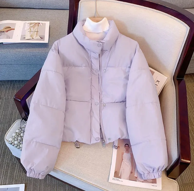 

Winter New Short High Waist Stand Collar Women's Jacket Black Bread Coat Trendy Ladies' Fashion