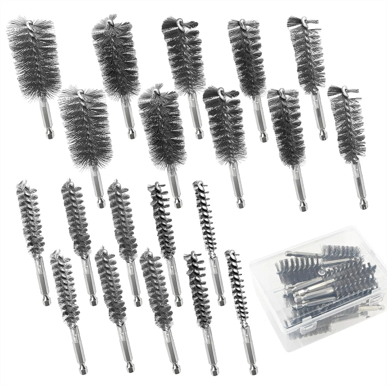 

20Pcs Wire Bore Brush Set for Drill, 1/4" Hex Shank Stainless Steel, Rust Removal & Polishing