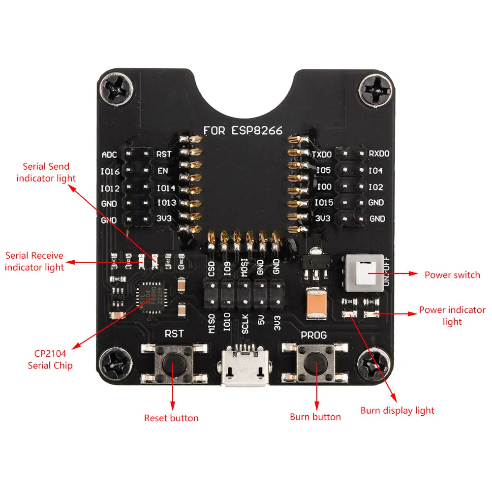 Bảng mạch phát triển thiết bị đốt cháy ESP8266 Bảng kiểm tra trình tải xuống Flash trình lập trình dễ dàng cho ESP-12S giao diện Micro USB