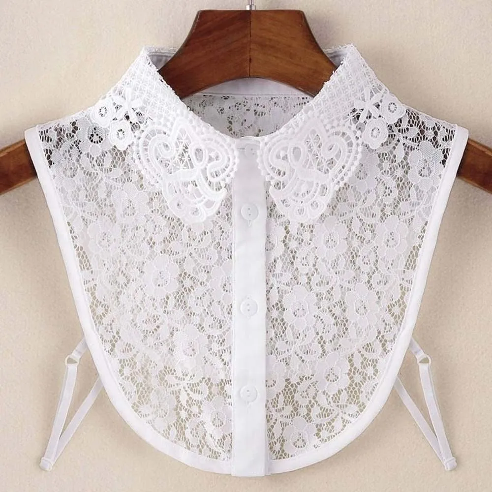 Fashion White Lace Fake Collar Elegant Black Shawl Detachable Front Tie False Two-piece Iris Blouse Shoulders Fake Collar Women