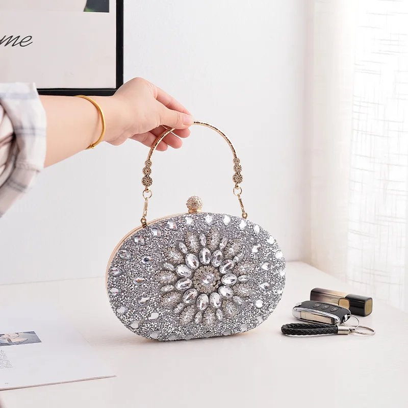 

Rhinestone Round Clutch for Women Sparkling Evening Handbag with Handle Elegant Wedding Party Purse Bridal Prom