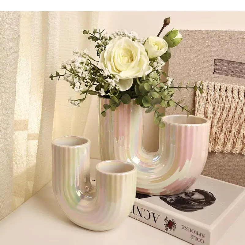 

U-shaped Painted Ceramic Vase Flower Pots Decorative Flowers Arrangement Desk Decoration Porcelain Vases Modern Home Decor