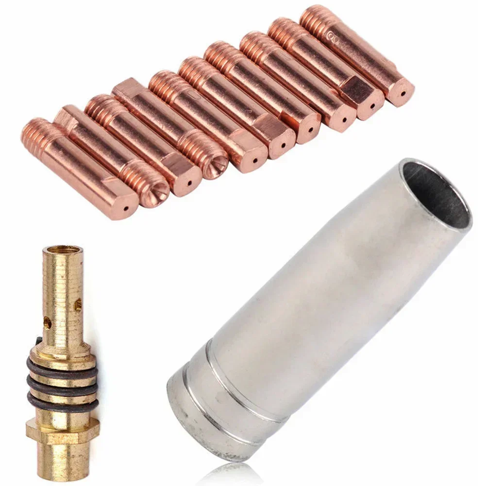 MB 15AK MIG/MAG Welding Contact Tips Stable Performance 12pcs/Set 25mm M6 Gas Nozzle Tip Holder High Reliability