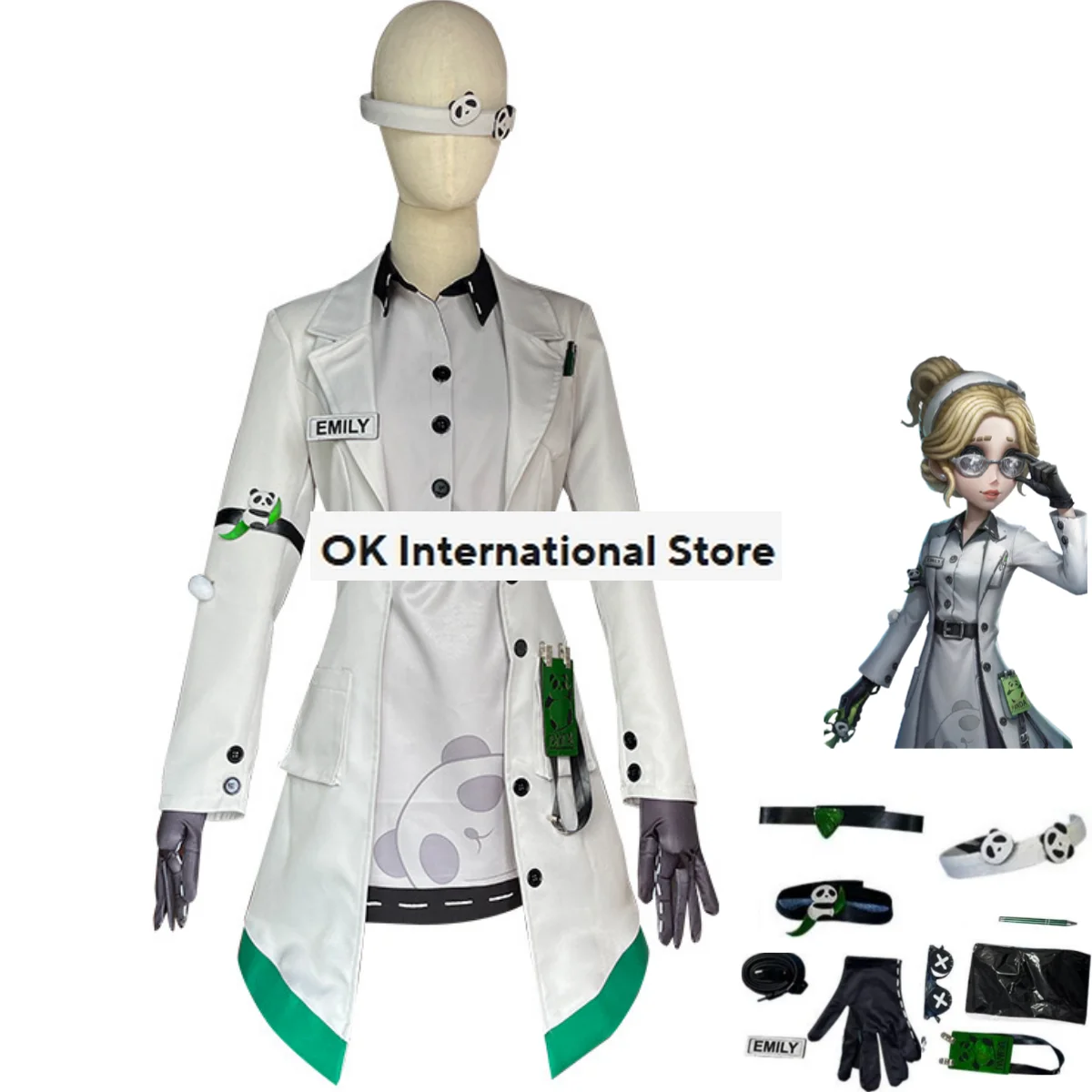 

Anime Game Identity ⅤDoctor Emily Dyer Cosplay Costume Bamboo Shade Guardian Panda QiZhen Fashion Uniform Woman Sexy Party Suit