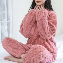 Women Winter Pajama Set Fleece Pajamas Sleepwear Homewear Thick Warm Female Suit Fall Sweatshirt Ladies Pyjama