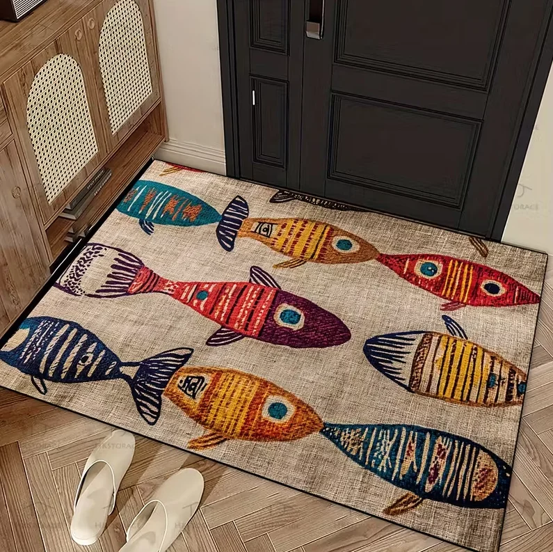 Bunte Fisch-Willkommensmatte, sowohl Innen- als auch Außenmatte für Wohnzimmer, Schlafzimmer, Küche und Eingang, perfektes Heimdekorationsgeschenk