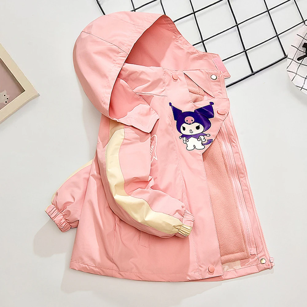 Sanrioed Kuromi Cinnamoroll Y2K Anime Outdoors Jacket High-Quality Cotton Kid Hooded Casual Warm Thicken Outdoors Windbreaker