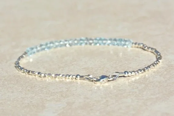 Aquamarine, March Birthstone Gem Bracelet, Aquamarine Beading, Bridesmaid Gift