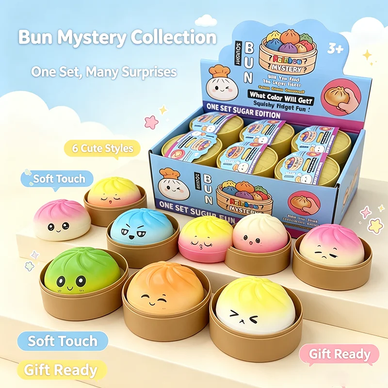 1/2pcs Simulation Color Blind Box Of  Bun Soft Decompression Smiling Bun Extrusion Toy Relieve Anxiety Create Decorative Gifts