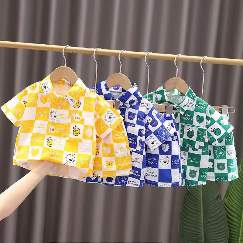 

Boys' Summer Short Sleeved Set 2024 New Fashionable Baby Summer Cool Shirt Two piece Set Baby and Children's Trendy Clothes