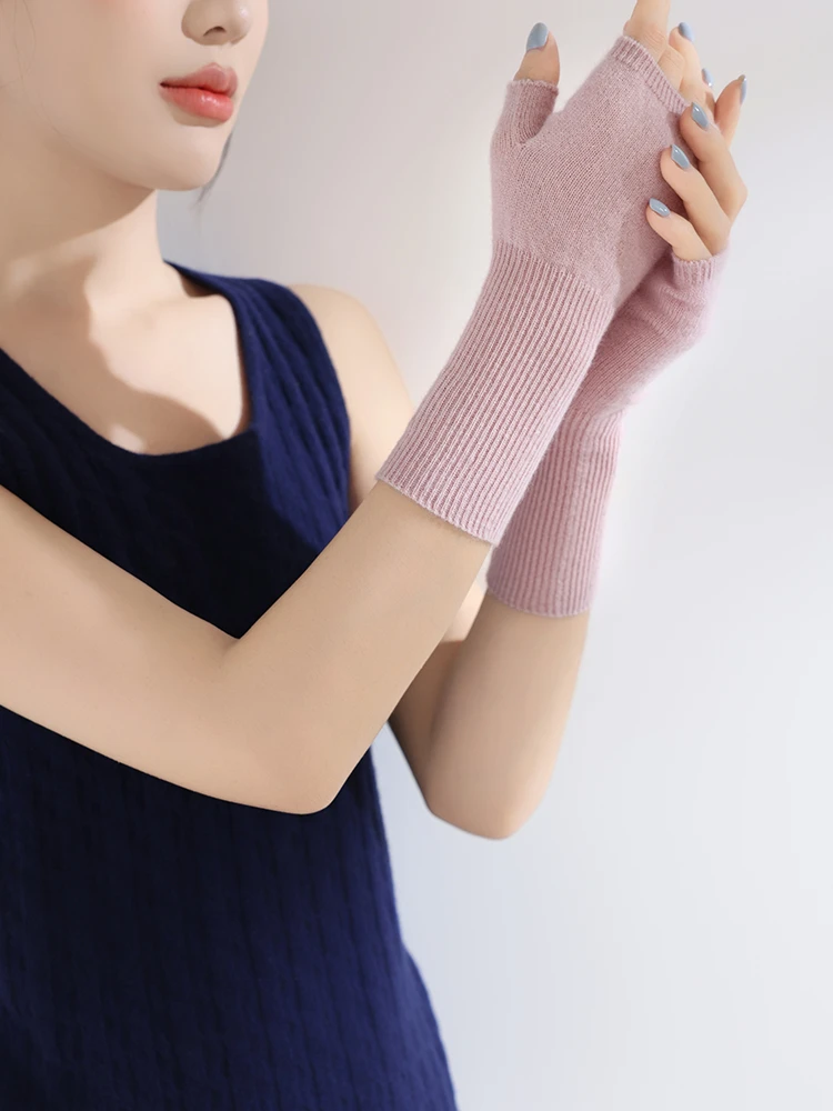 100 Pure Cashmere Fingerless Gloves Women Long Wrist Little Loofah Knit Mittens Soft Warm Arm Warmer Luxury Thermal Hand Sleeves