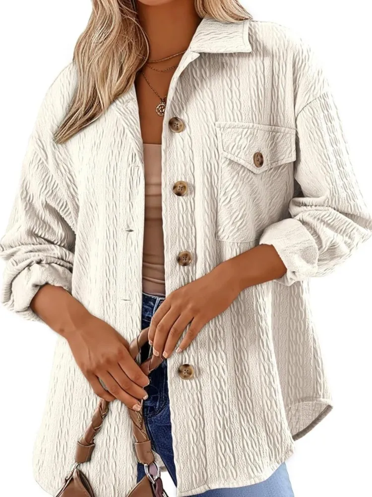 

Fashion Long Sleeve Buttons Shirt For Women Casual Solid Lapel Collar Ladies Shirts Tops With Pocket Spring Autumn Loose Blouses