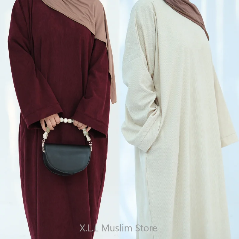 Corduroy Abaya Dubai Luxury Turkey Loose Kaftan Casual Moroccan Clothes Winter Turkey Dresses For Women Luxury Elegant 2024