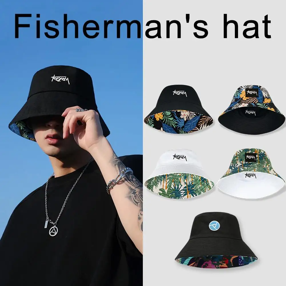 Double-sided Bucket Hat Men Women Summer Basin Cap Hip Hop Graffiti Fishing Fisherman Hat Retro Pattern Packable Sun Protection