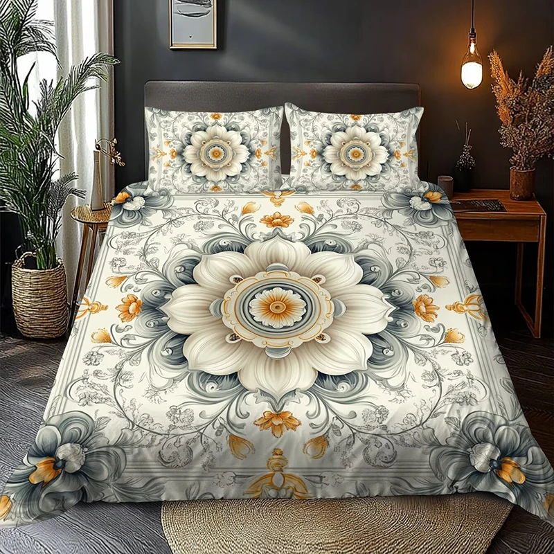 European Style Flowers Duvet Cover Set Comfortable Bedding 1 Duvet Cover 2 Pillowcases Digital Printing Four Seasons Home Decor