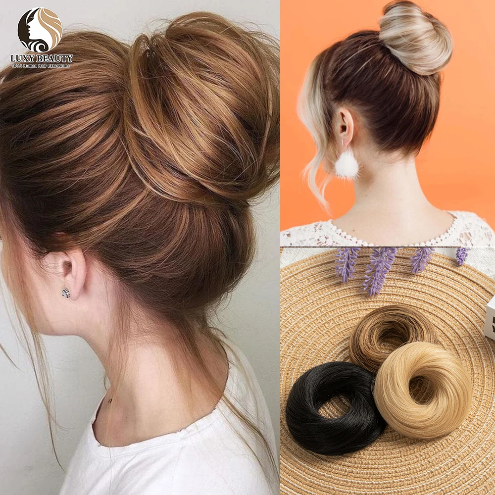 Human Hair Buns Ponytail Hairpiece Brazilian Hair Pieces Bun For Women Scrunchies Updos Donut Chignon 100% Human Hair Extensions