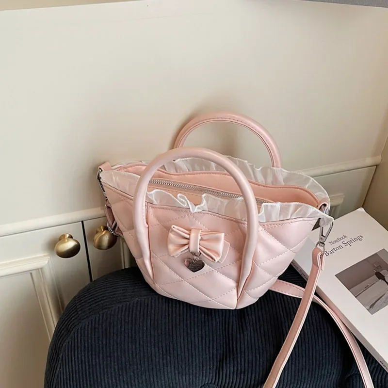 

New Korean Style Sweet Bow Handbags for Women Elegant Fashion Ruffles Splicing Messenger Bag Female Exquisite Shoulder Pack