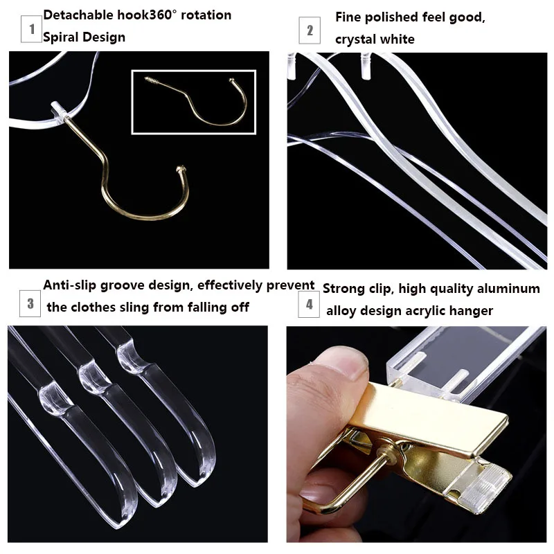 Transparent Acrylic Hanger Clothes Organizer Suit Pants Hanger Wardrobe Drying Rack,Non Slip Coat Rack Gold Hook 10Pcs/Set