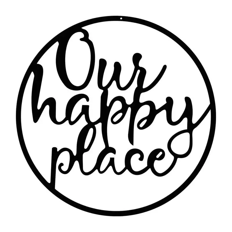 Metal Wall Hanging Art Sign Outdoor Plaques Welcome To Our Happy Place Metal Stickers Wall Decor Sign Letters For Home Bedroom