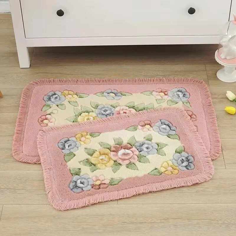 Pastoral Style Rectangule Small Carpet Home Bathroom Water-absorbent Non-slip Floor Mat Living Room Bedroom Entrance Door Mat