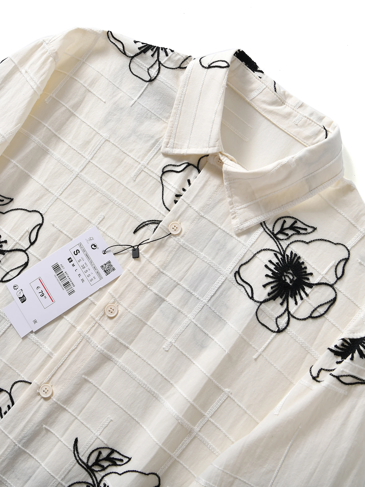 Nordic Series Men's Cotton Breathable Summer Shirt Short Sleeve Embroidered Moisture Wicking High Street Style Casual Fashion