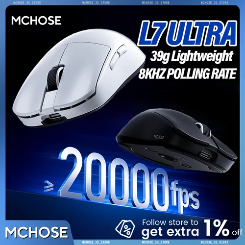 Imagen 1 del producto Ratón para juegos MCHOSE L7 Ultra+ para modelo pequeño, mediano y grande, 39g, ligero, súper ligero, 8kHz, soporte de latencia ultrabaja, Bluetooth