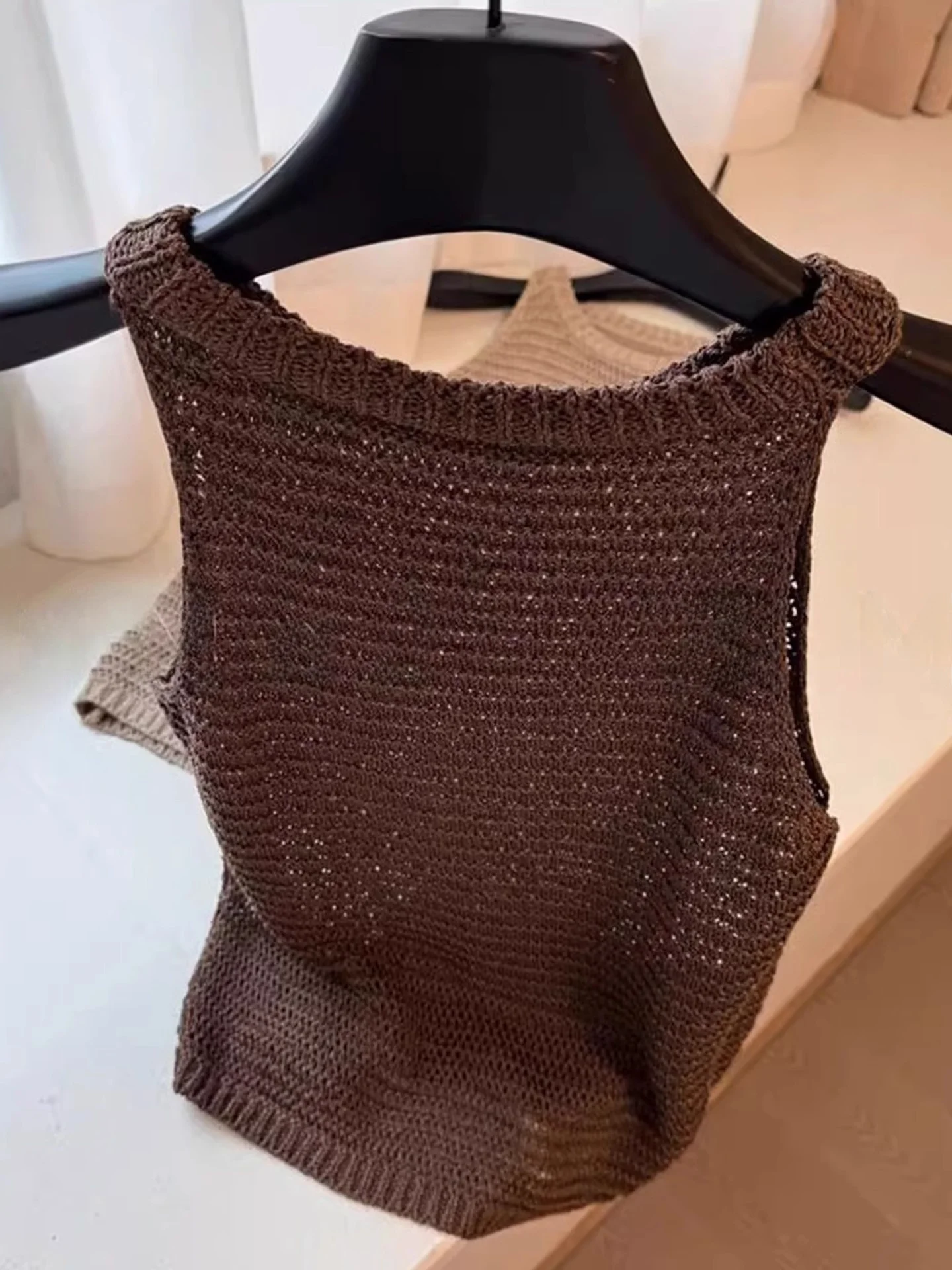 

Ele Hollow out Knitwear Svel n Sle Pure Color Summer Top Women's Faion Comfortable Fit round Ne Design