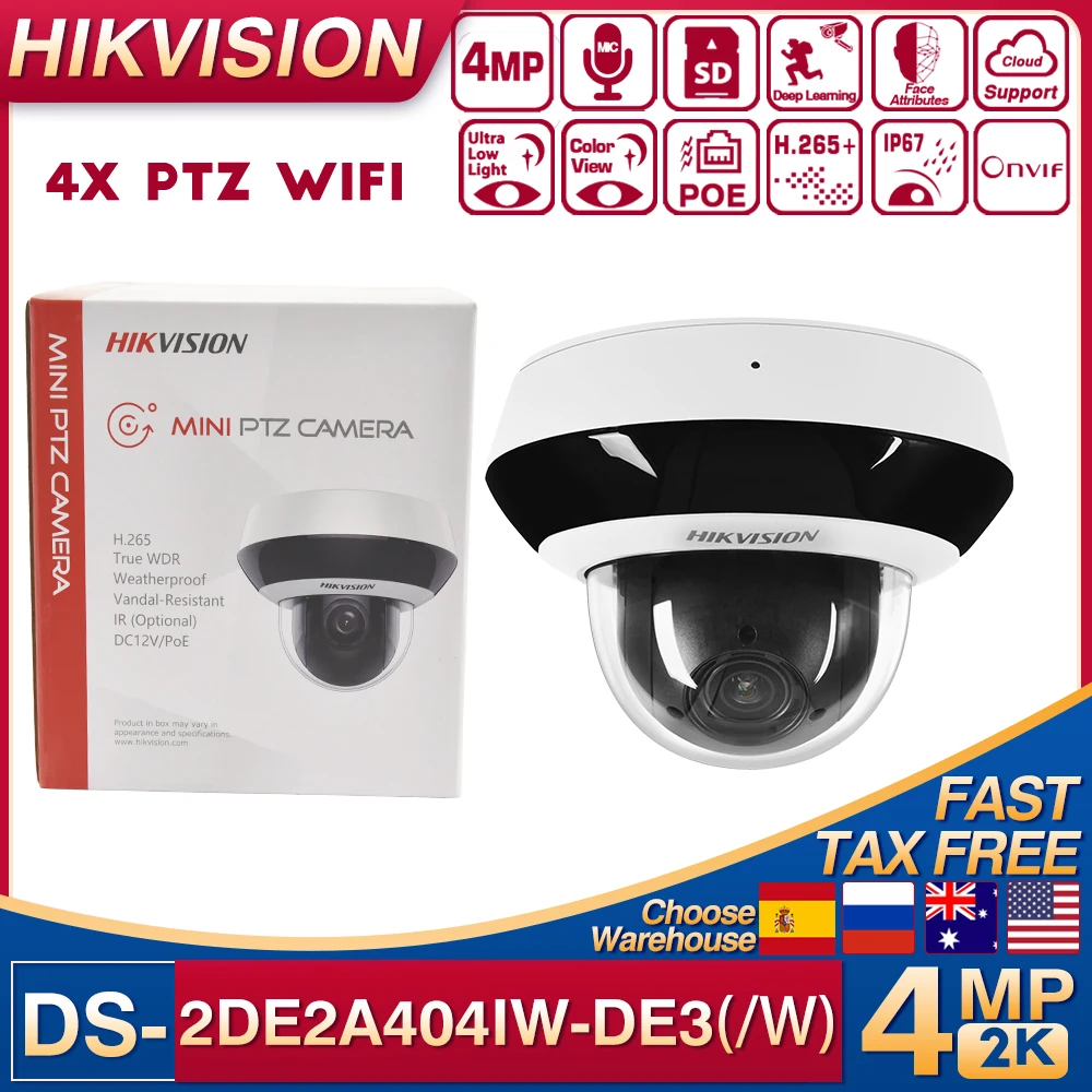 

HIKVISION Wi-Fi PTZ 4-мегапиксельная IP-камера DS-2DE2A404IW-DE3 DS-2DE2A404IW-DE3/W Встроенный микрофон 4-кратный оптический зум 2,8-12 мм Видеонаблюдение