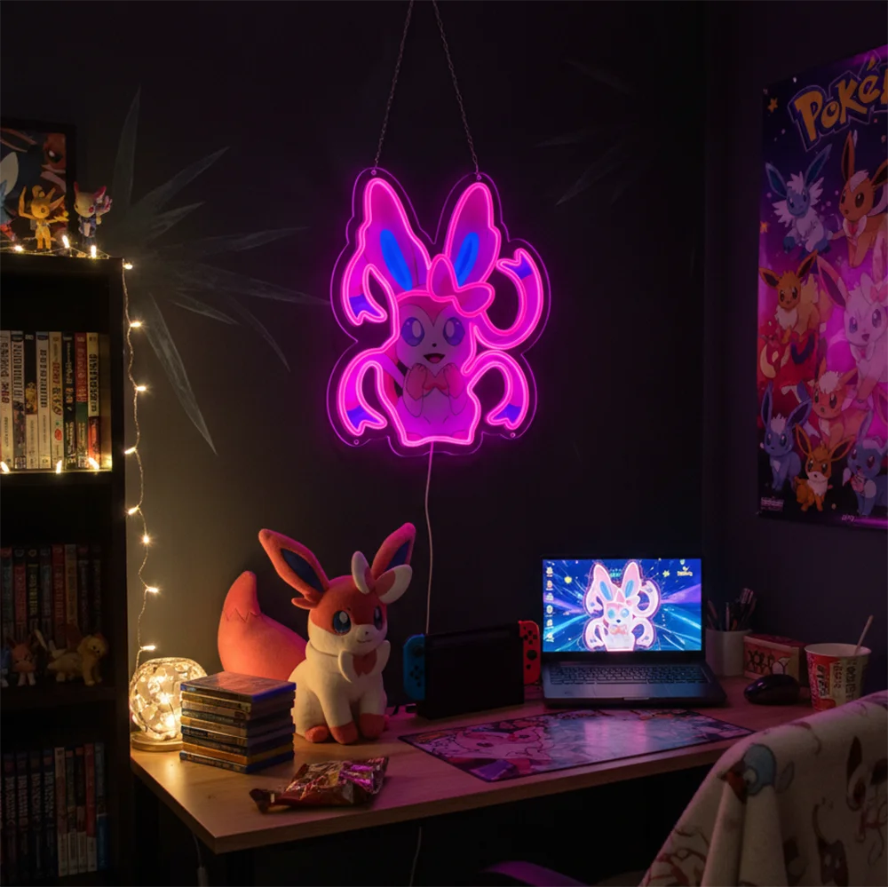 Anime Pokemon Sylveon Acrylic Neon LED Light/Lamp Artwork for Home Festival Decor Party Bar Hotel Salon Business Shop,Etc.