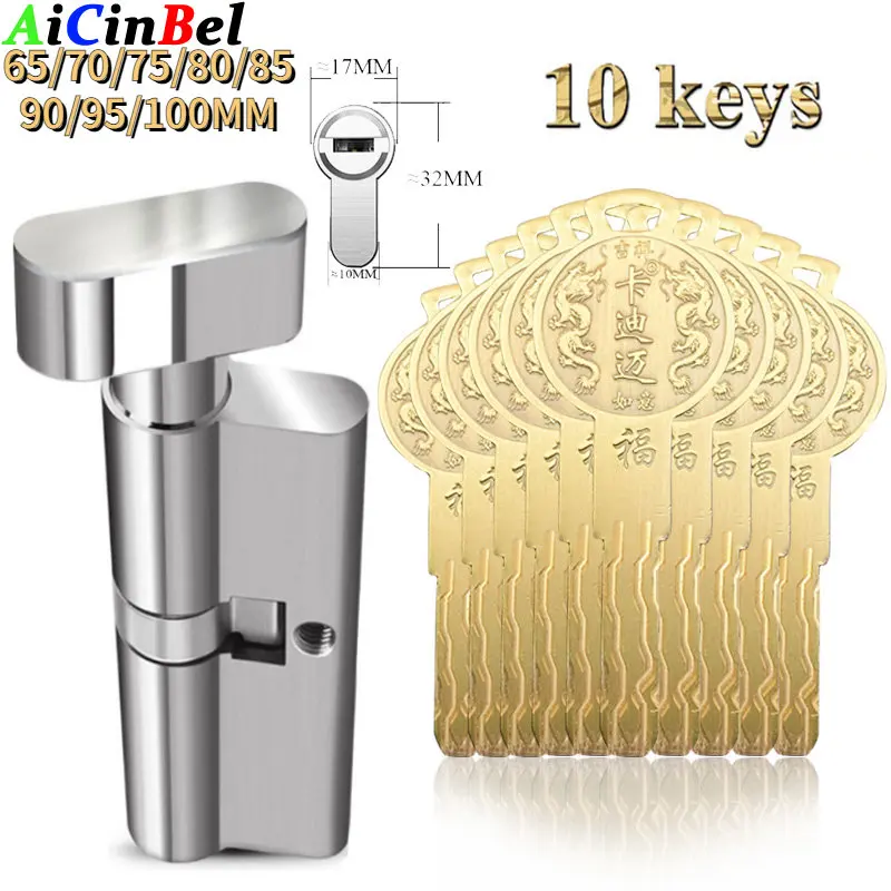 슈퍼 품질 스테인레스 스틸 잠금 실린더 10 키 전면 도어 보안 클래스 C 도난 방지 잠금 코어 도어 핸들 황동 도어 잠금 장치