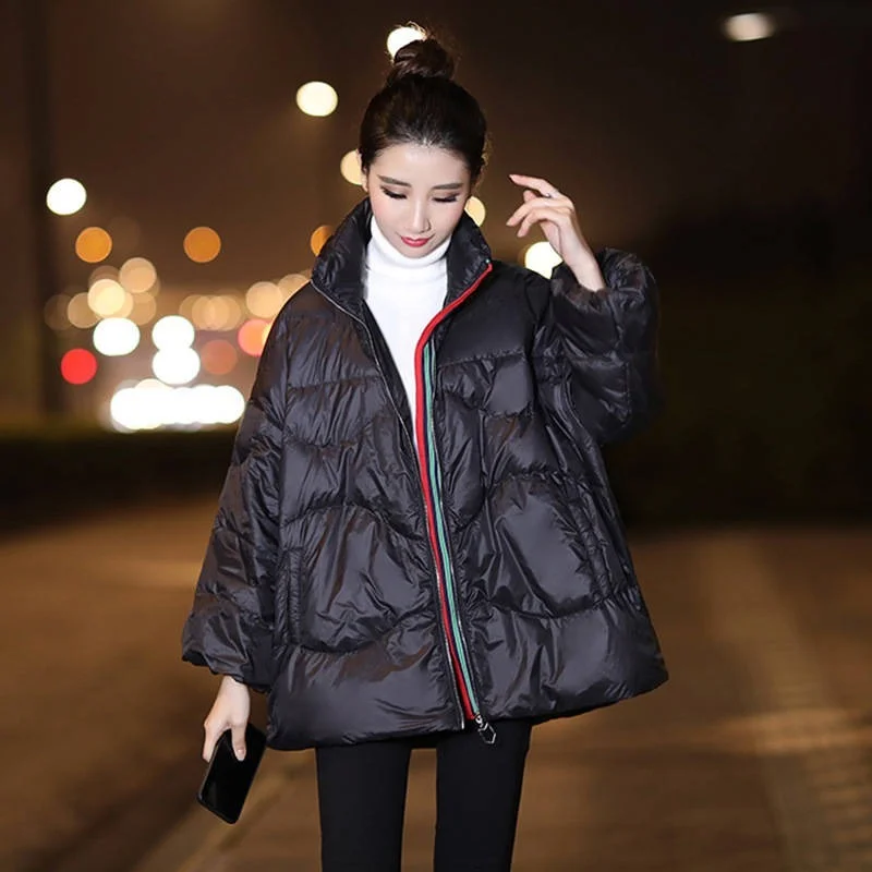 2024 Autumn and Winter Leisure Women\'s Down Cotton Padded Jacket Warmth Padded Bat Sleeves Stand-up Collar Loose Jacket Women