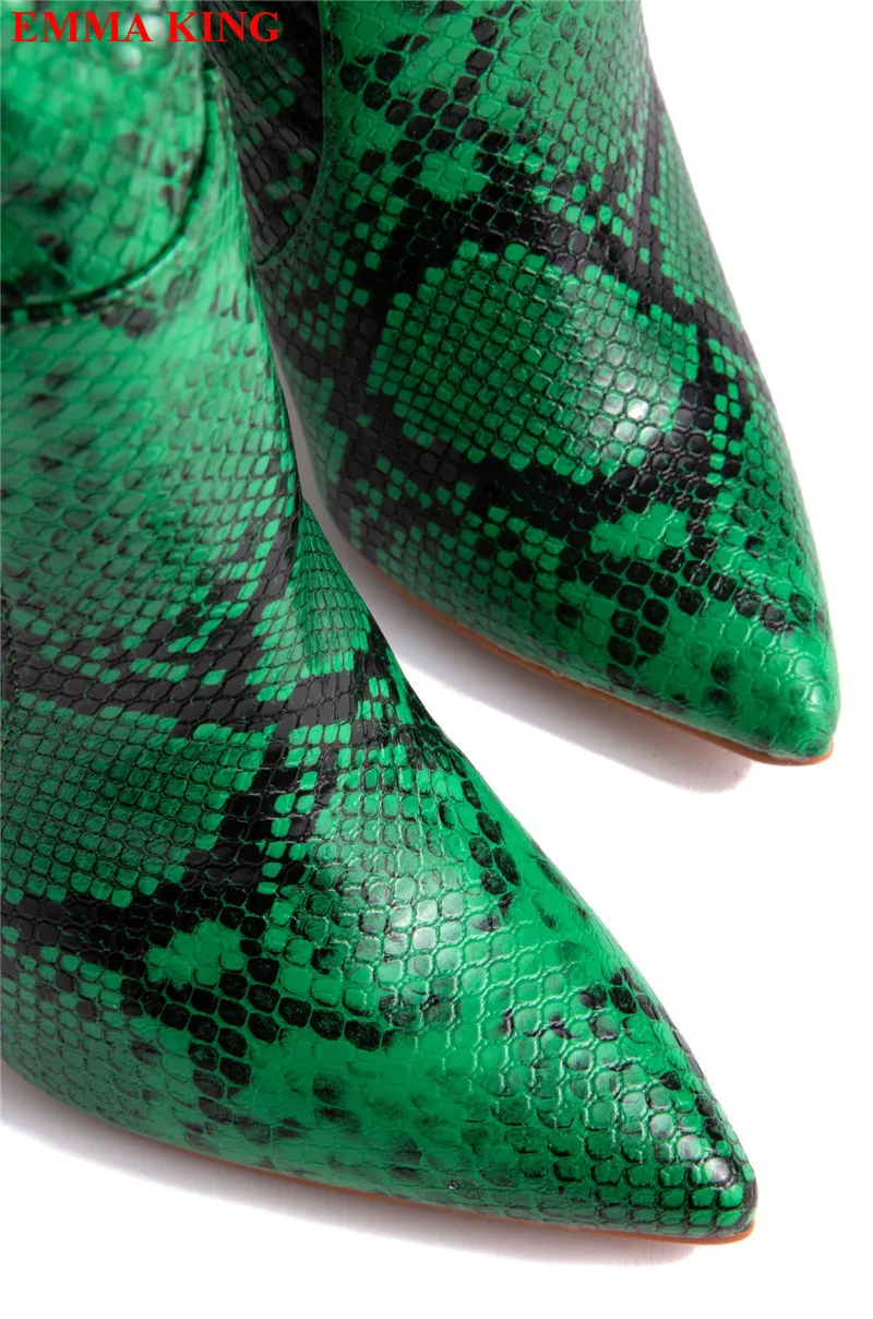 Fashion Women Green Snakeskin Over The knee Boots Super High Heels Pointed Toe Thigh High Boots Stiletto Party Shoes Woman 2022