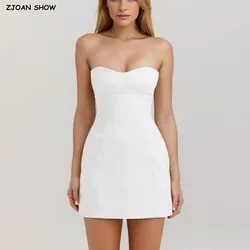 2024 Sexy White Ruched Chest Backless Mini Strapless Dress Women Corset Style Slim Waist Package hips A lined Party Robe