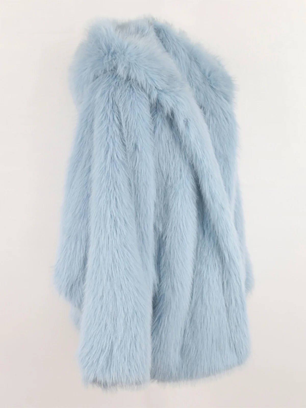 Nerazzurri Casual Loose Women's Blue Fur Coat Winter Hat Environmental Protection Faux Fur Long Sleeve Coat with Pocket