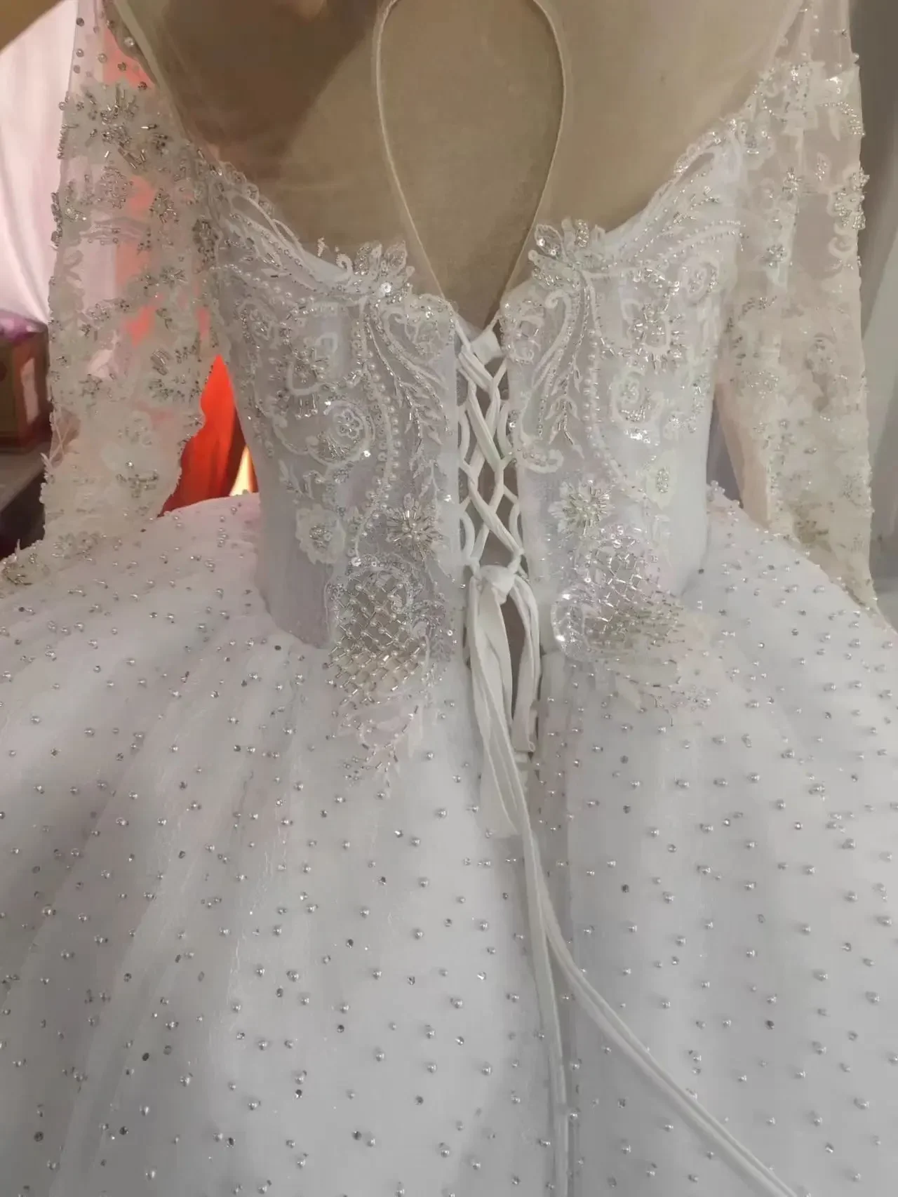 Vestido De novia personalizado con cuentas De cristales brillantes, Vestido De boda con corsé en la espalda, vestidos De novia De manga larga