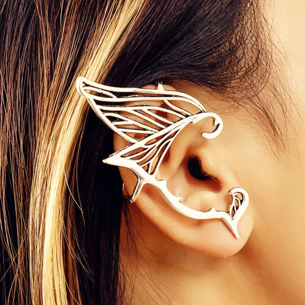 Metal Retro Fairy Elf Cuff Earrings 2024 Trend Gothic Punk Hollow Butterfly Wings Ear Cuffs Women Halloween Jewelry Accessories