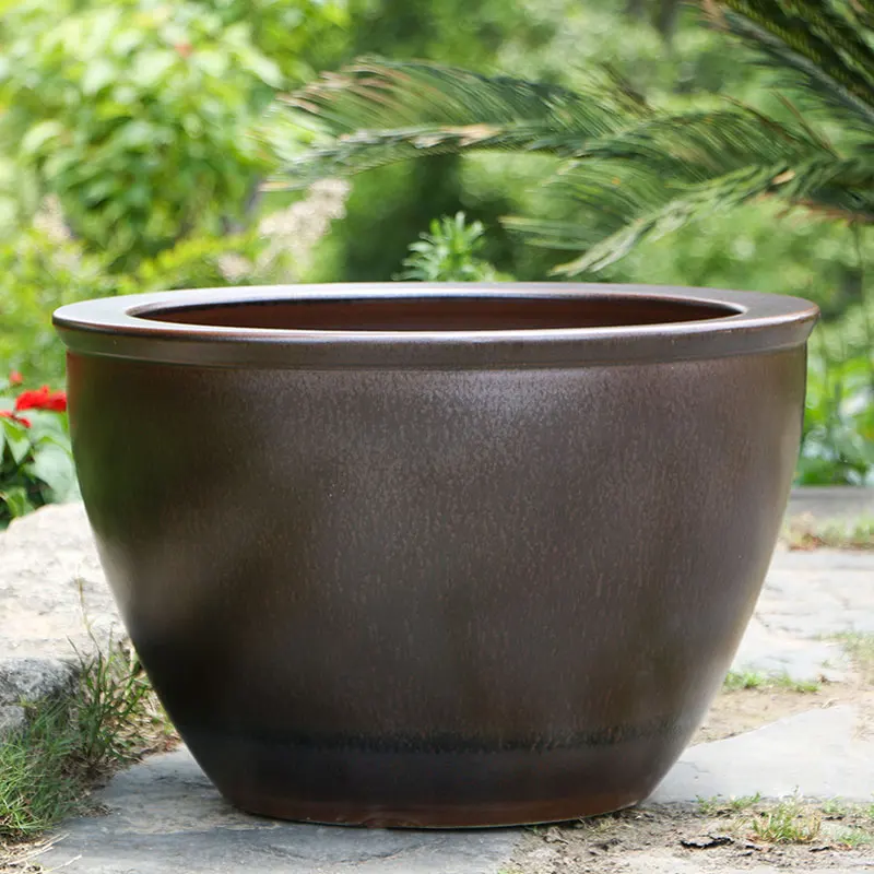 Brown Ceramic Plant Pot Planter Pots 8 10 12Inch Decorative Flower Pots for Indoor Outdoor Balcony Office Planters Flower Pot