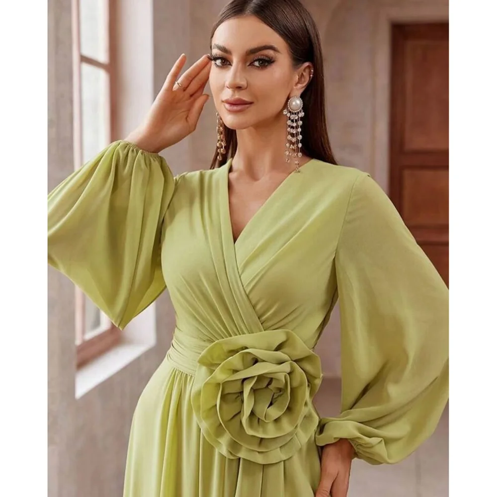Elegant Long Sleeves A-Line Tulle Evening Dress New Fashion Female Floor Length Party Prom Gowns