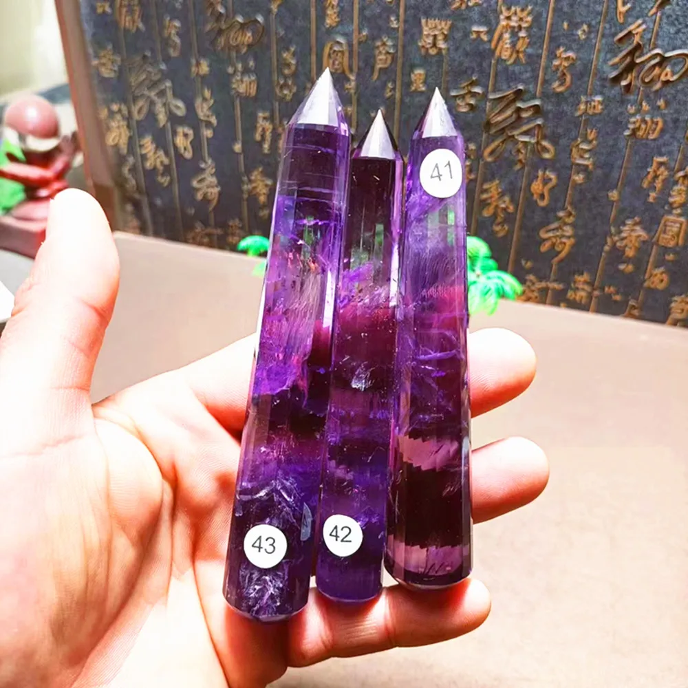 18-sided energy Clear amethyst Lemurian seed Quartz Natural Vogel inspired Crystal Wand Healing