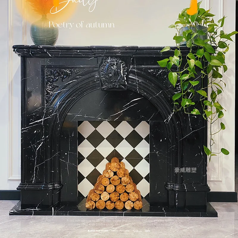 HZX Modern Freestanding Marble Fireplace Mantel Classic Victorian Design Living Room Indoor Stone Decorative Villa French Style