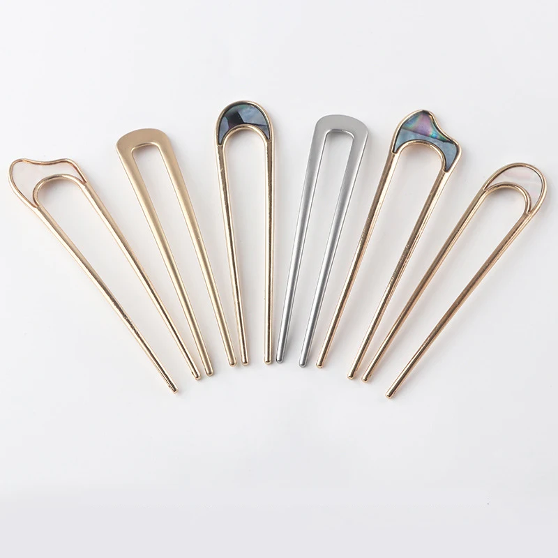 Fashion Hair Accessories Metal U Shape Hair Stick For Women Silver Gold Color Elegant Shell Enamel Hairpin Female Headwear Gifts