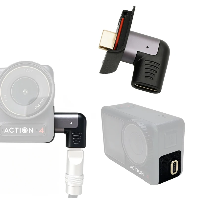1Set For DJI Action 3/4/5Pro/6 Camera Right-Angle Type-C Charging Adapter Magnetic Side Cover Splash-proof Modified Accessory