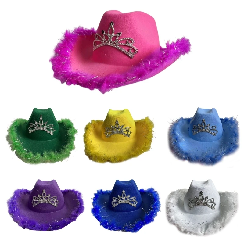 Cowboy Caps Western Cowgirl Hat for Womens Girl Photo Props Furry Trims Caps