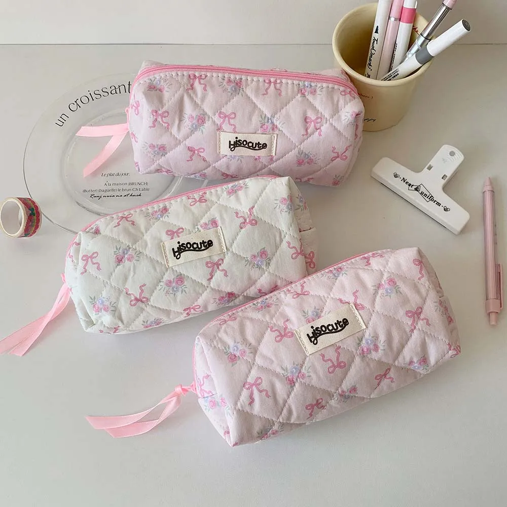 

Bowknot Bow Stationery Bag Desktop Storage Large Capacity Korean Style Pencil Case Ins Style Aesthetic Bow Pencil Pouch Student
