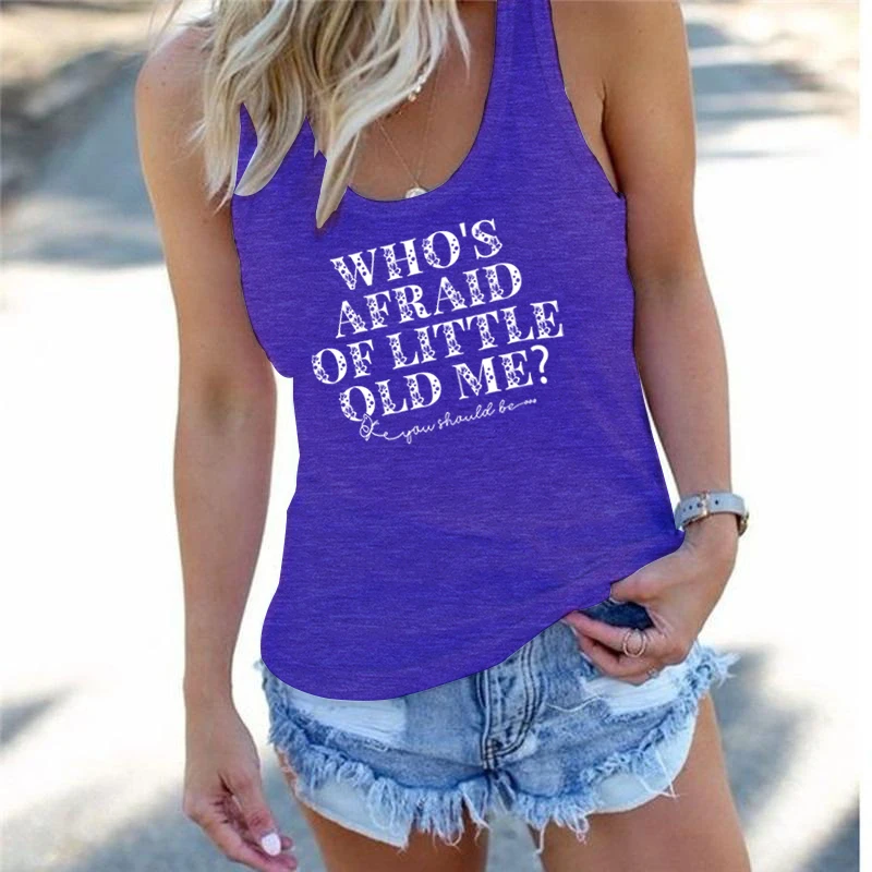 Who Afraid of Little Old Me Heart Print Funny Sleeveless Vests Harajuku Fashion Street Shirts Women's Sexy Suspenders Tank Tops