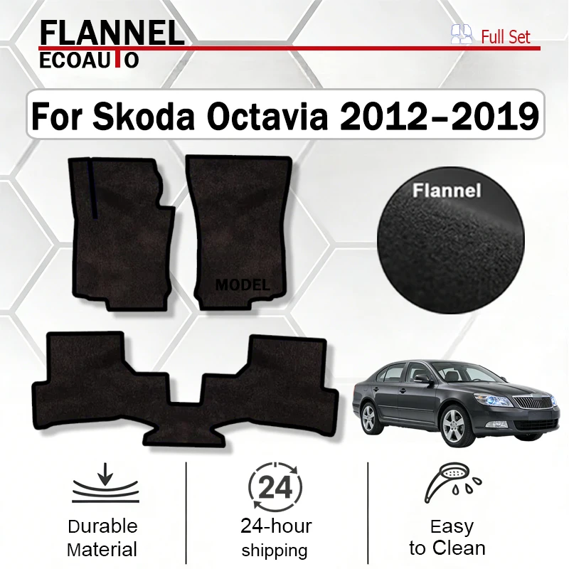 

Автомобильные коврики ECOAUTO из фланели с кнопками, нескользящие, для Skoda Octavia 2012–2019 5E MK3 Estate Scout, водонепроницаемые, специально для данной модели автомобиля